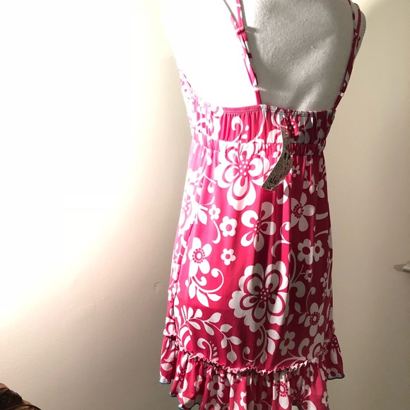 Pink Polka Dot floral Coverup dress with ruffle - Picture 3 of 8